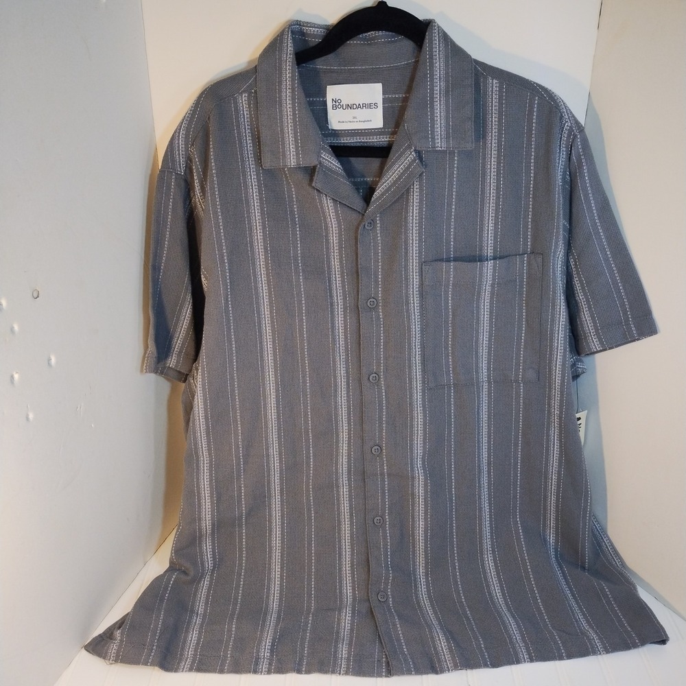 No Boundaries Mens XXL Textured Shirt Grey White Vertical Striped Coastal‎ NWT